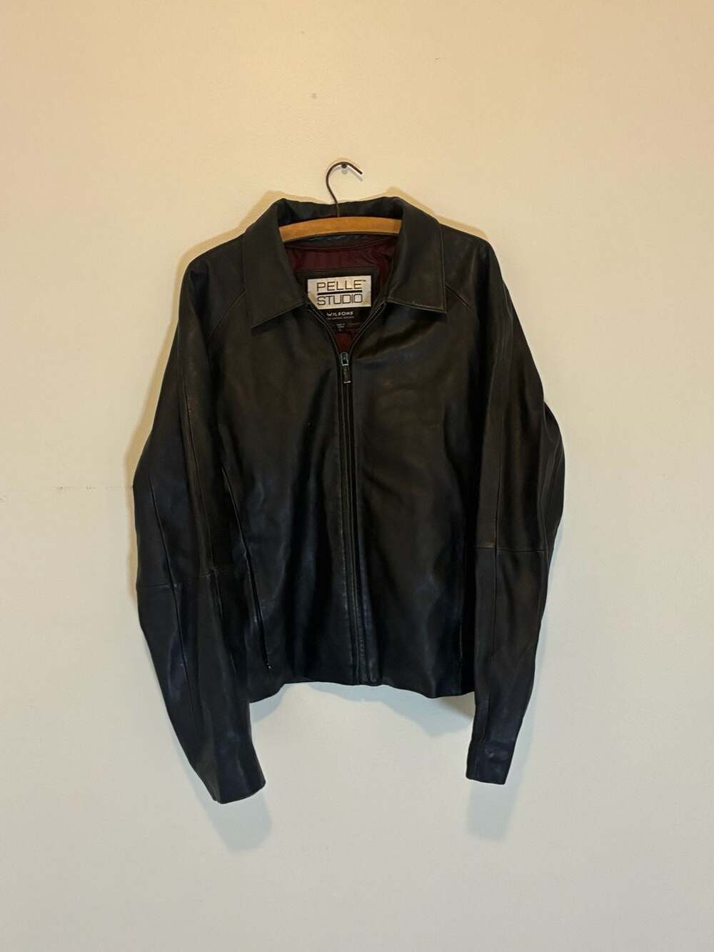 Pelle Studio Leather Jacket Size L Black Full Zip Vintage Wilsons